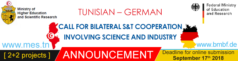 PRE-ANNOUNCEMENT TUNISIAN – GERMAN CALL FOR BILATERAL S&T COOPERATION INVOLVING SCIENCE AND INDUSTRY (2+2 projects)